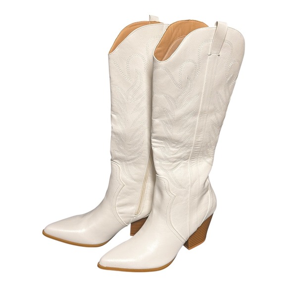 Shoes - White Western Cowgirl Cowboy Boots Pointed Toe Tall Embroidered Women's 10